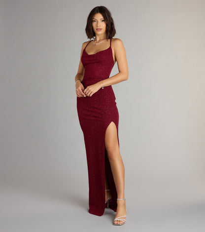 Amirah Formal Glitter Cowl Neck Column Dress