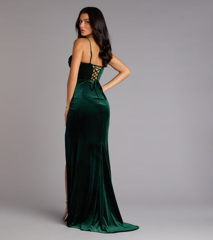 Helga Velvet Lace-Up Slit Mermaid Dress