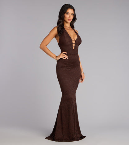 Lane Halter Strappy Lace Mermaid Formal Dress