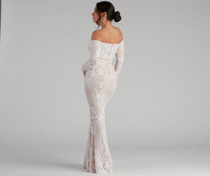 Sierra Sequin Off The Shoulder Formal Dress