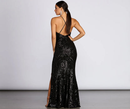 Deirdre Sequin Mesh Slit Gown