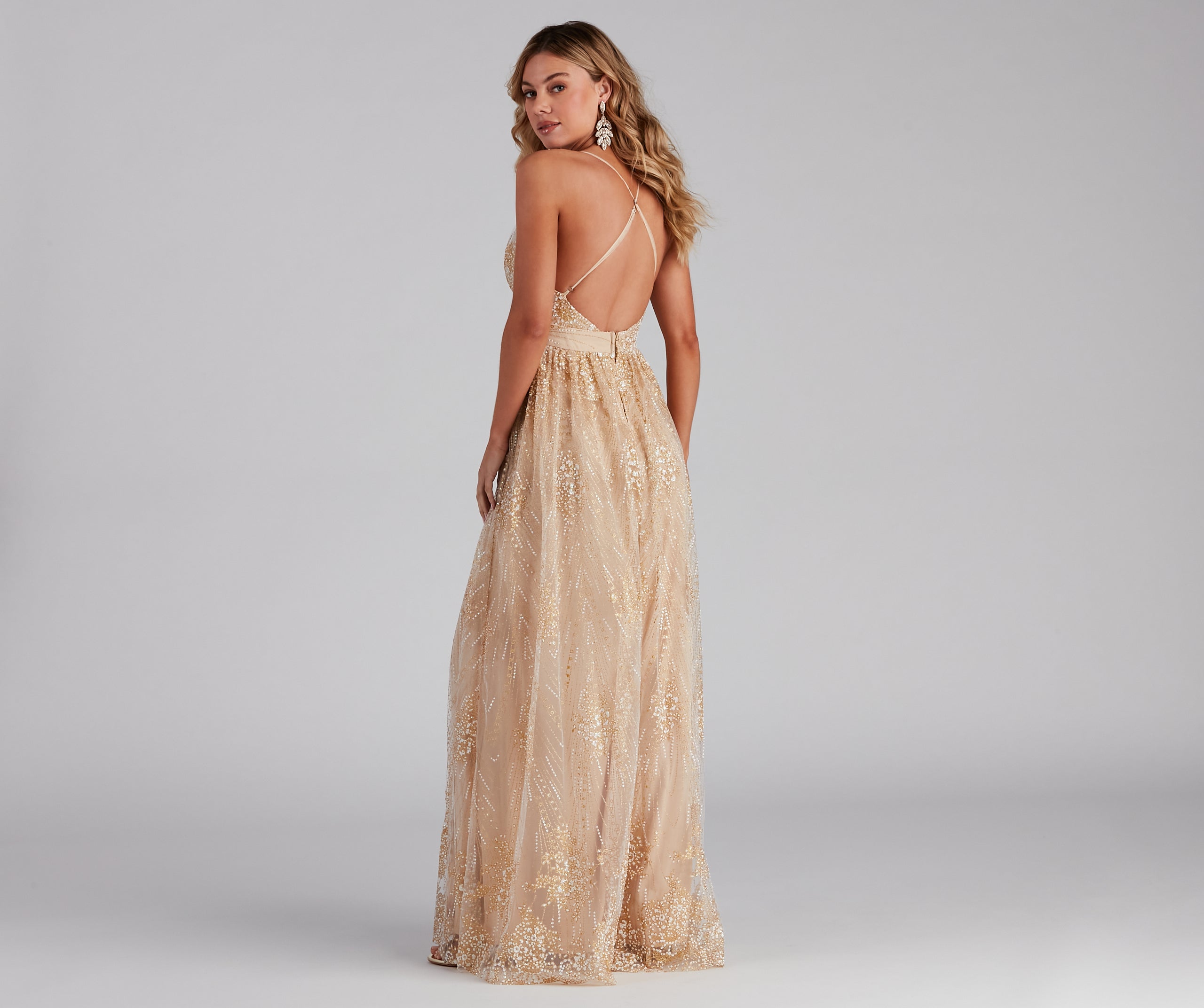 Mona Formal Plunging Glitter Dress