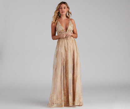 Mona Formal Plunging Glitter Dress