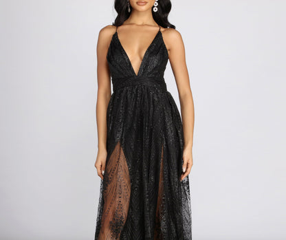 Mona Formal Plunging Glitter Dress