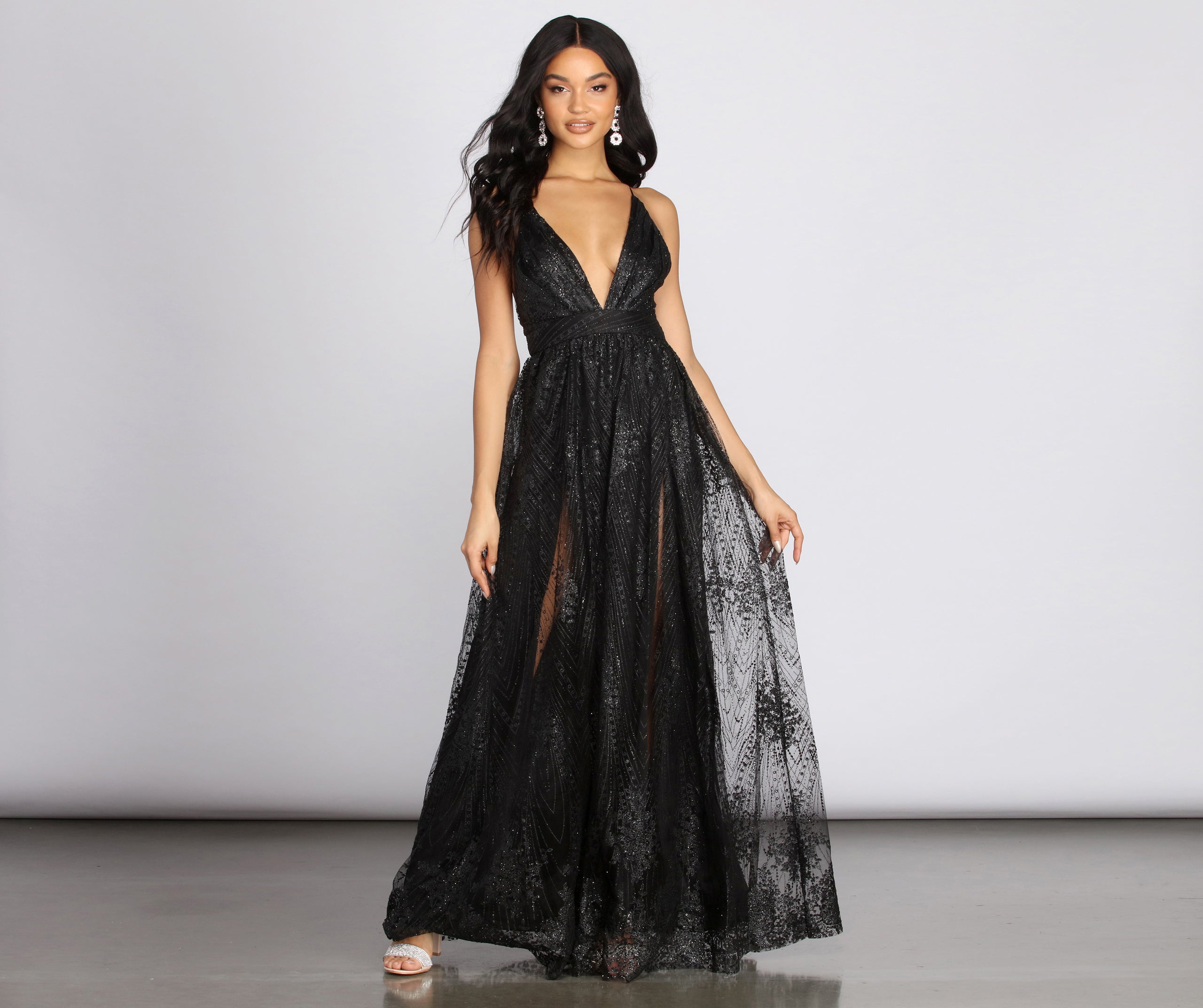 Mona Formal Plunging Glitter Dress