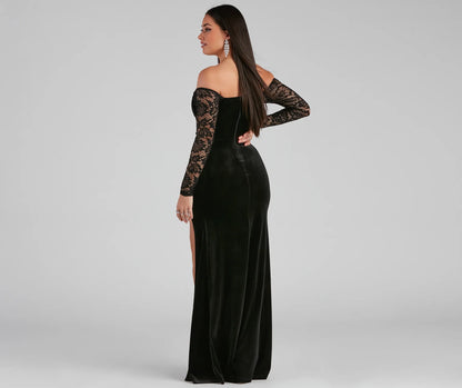 Larsa Formal Velvet And Lace Mermaid Dress