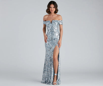 Carter Sequin Scroll A-Line Formal Dress