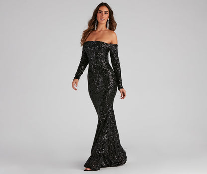 Sierra Sequin Off The Shoulder Formal Dress
