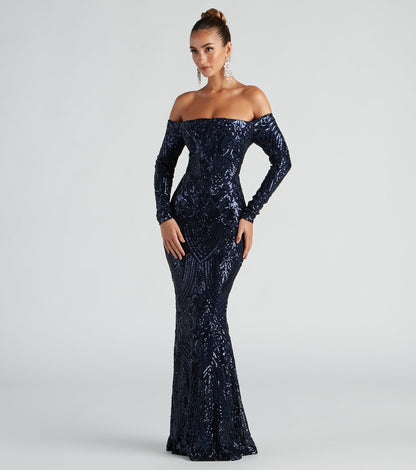 Sierra Sequin Off The Shoulder Formal Dress