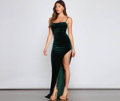 Lola High Slit Velvet Dress