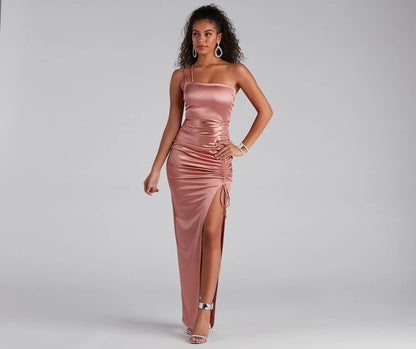 Norah Formal High Slit Satin Dress