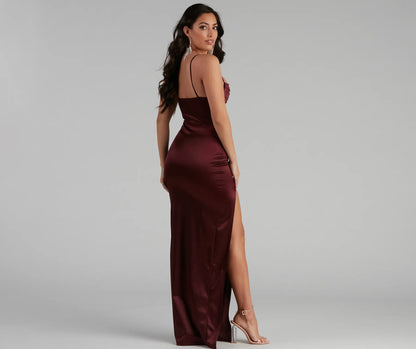Lala High Slit Satin Formal Dress