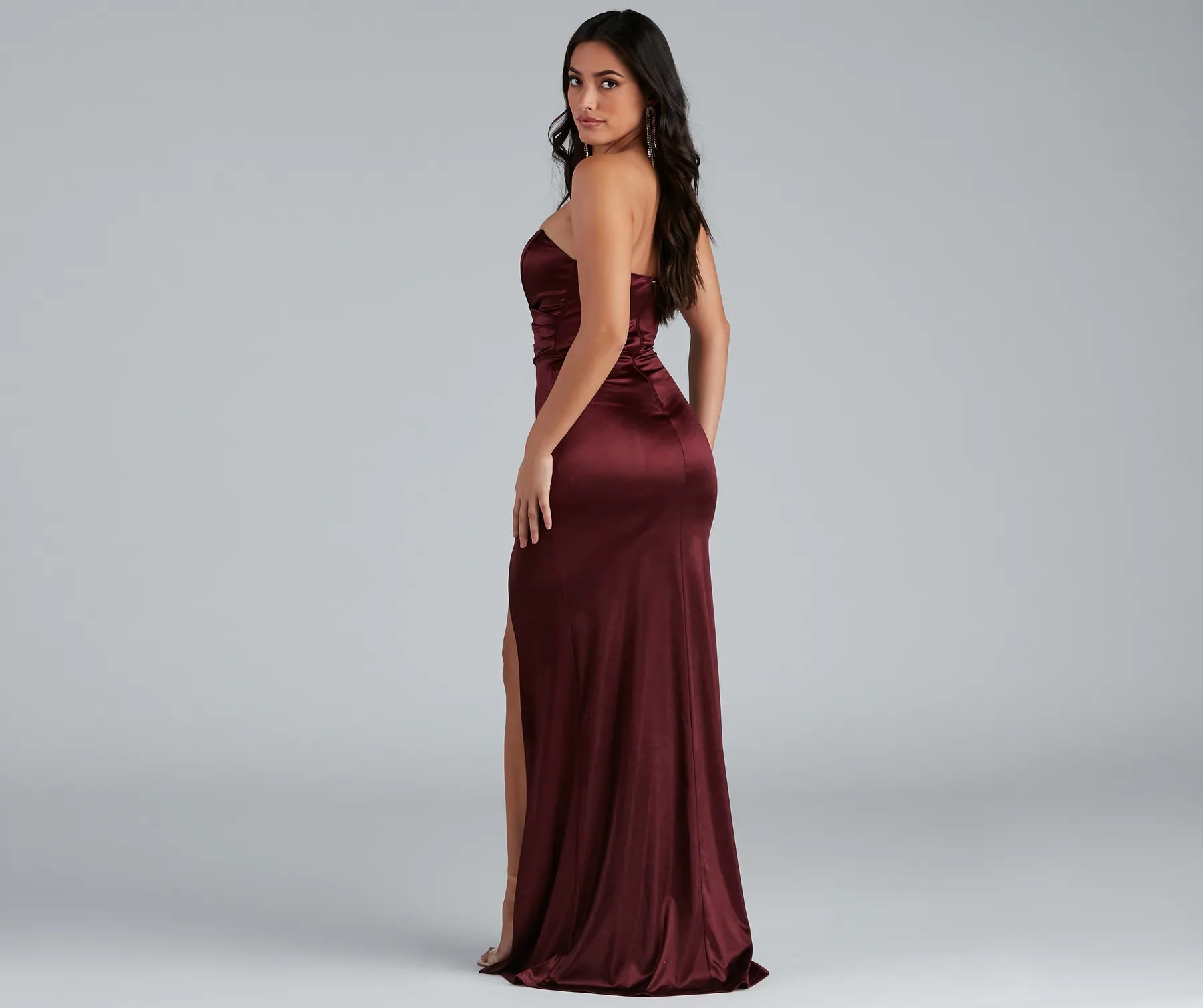 Gianna Strapless High-Slit Satin Dress