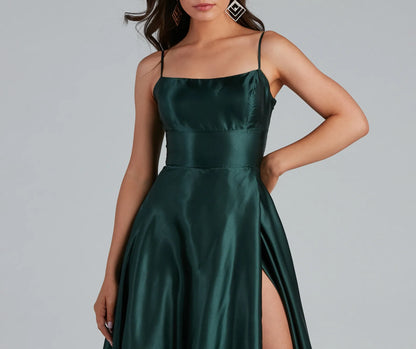 Lorella Satin Empire Lace Back Formal Dress