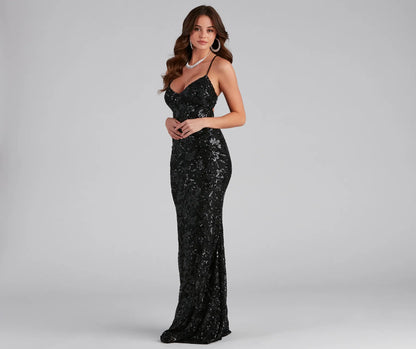 Marleigh Formal Sequin Scroll Dress