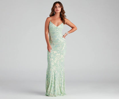 Marleigh Formal Sequin Scroll Dress