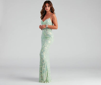 Marleigh Formal Sequin Scroll Dress