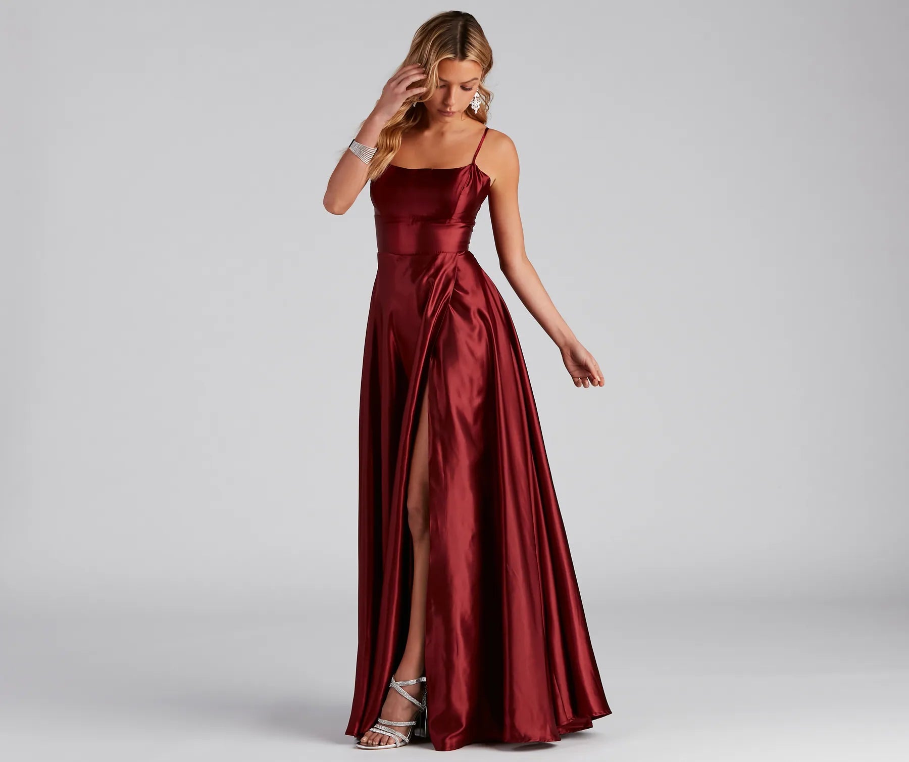 Lorella Satin Empire Lace Back Formal Dress