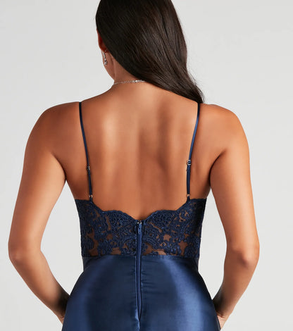 Lorella Satin Empire Lace Back Formal Dress