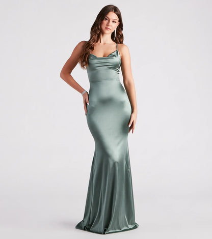 Jennifer Stretch Satin Ruched Formal Dress