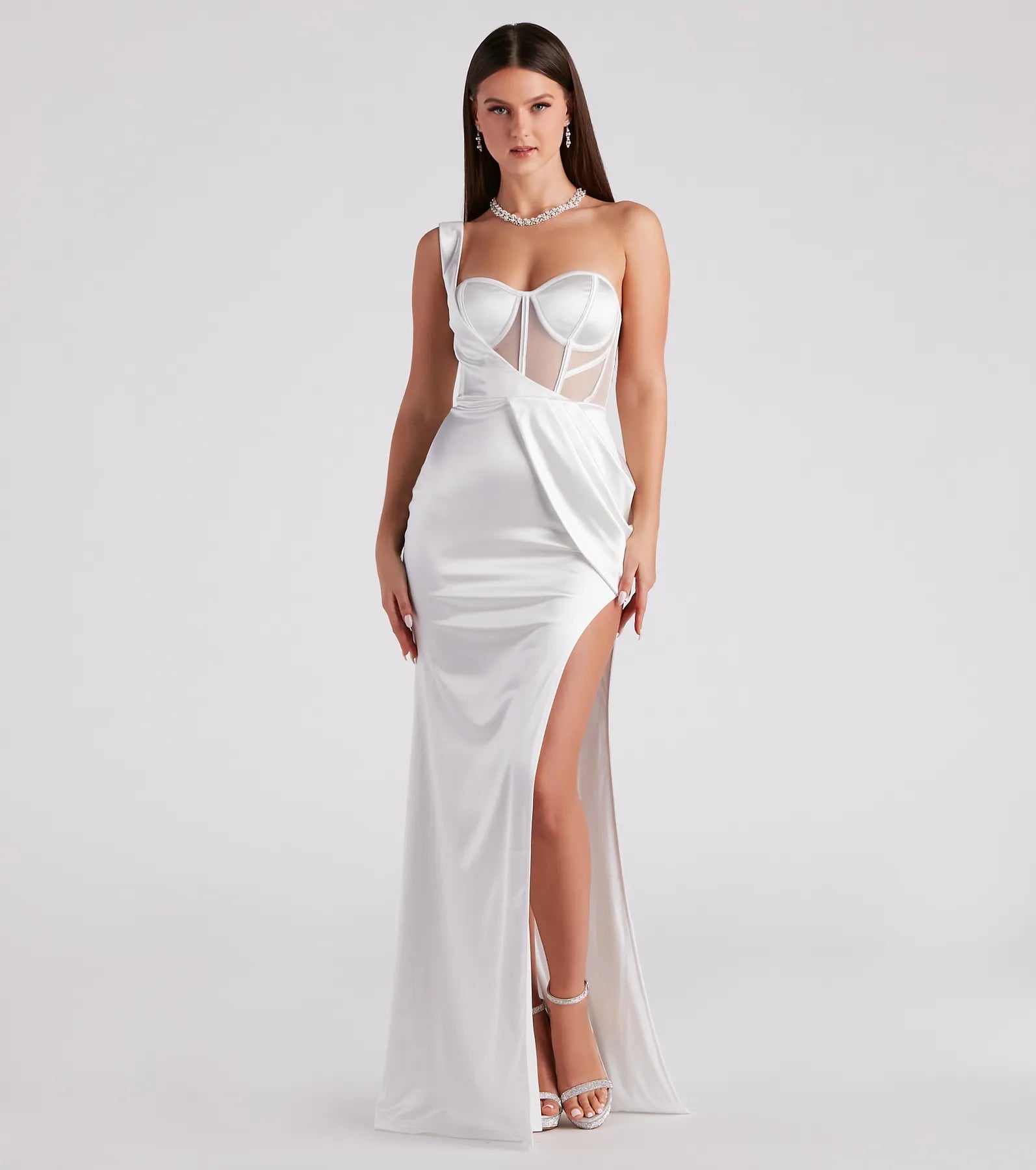 Lo Formal One-Shoulder Satin Corset Dress