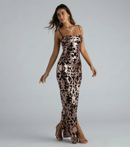 Leah Formal Sequin Mesh Long Dress