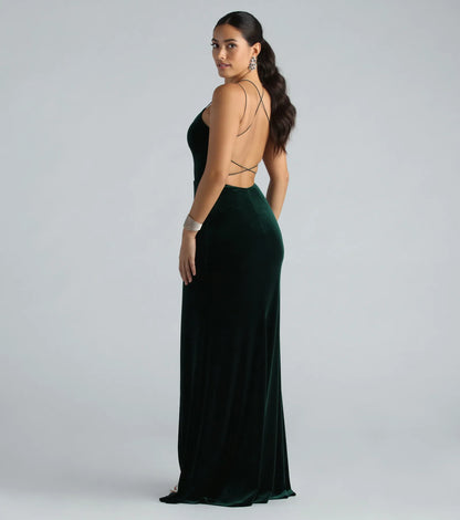 Vega Formal High Slit Velvet Dress