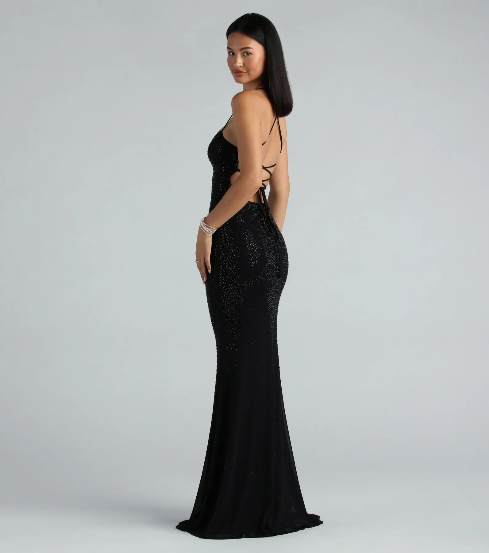 Blair Lace-Up A-Line Rhinestone Formal Dress