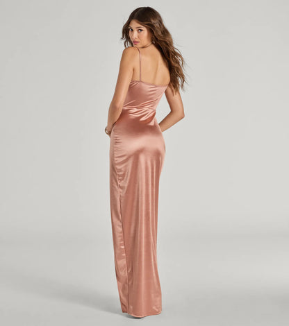 Mayra Formal Satin Slit Long Dress