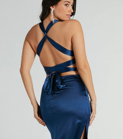 Sam Formal Satin Open Back Dress