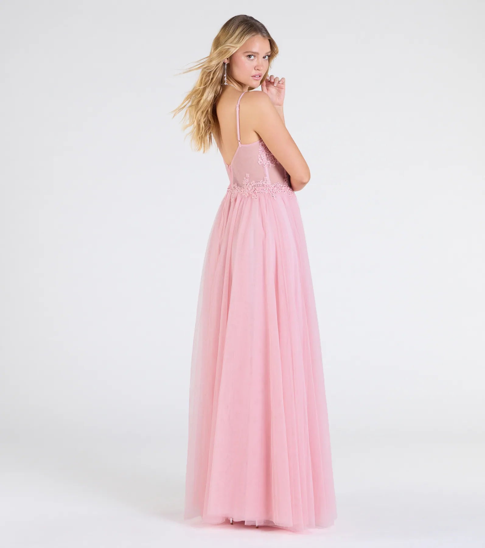Fatima V-Neck Embroidered A-Line Tulle Dress