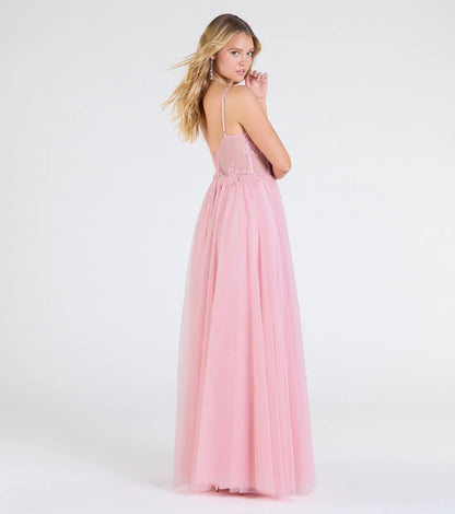 Fatima V-Neck Embroidered A-Line Tulle Dress