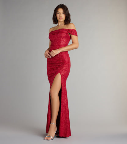 Alina Glitter Off-The-Shoulder Mermaid Formal Dress