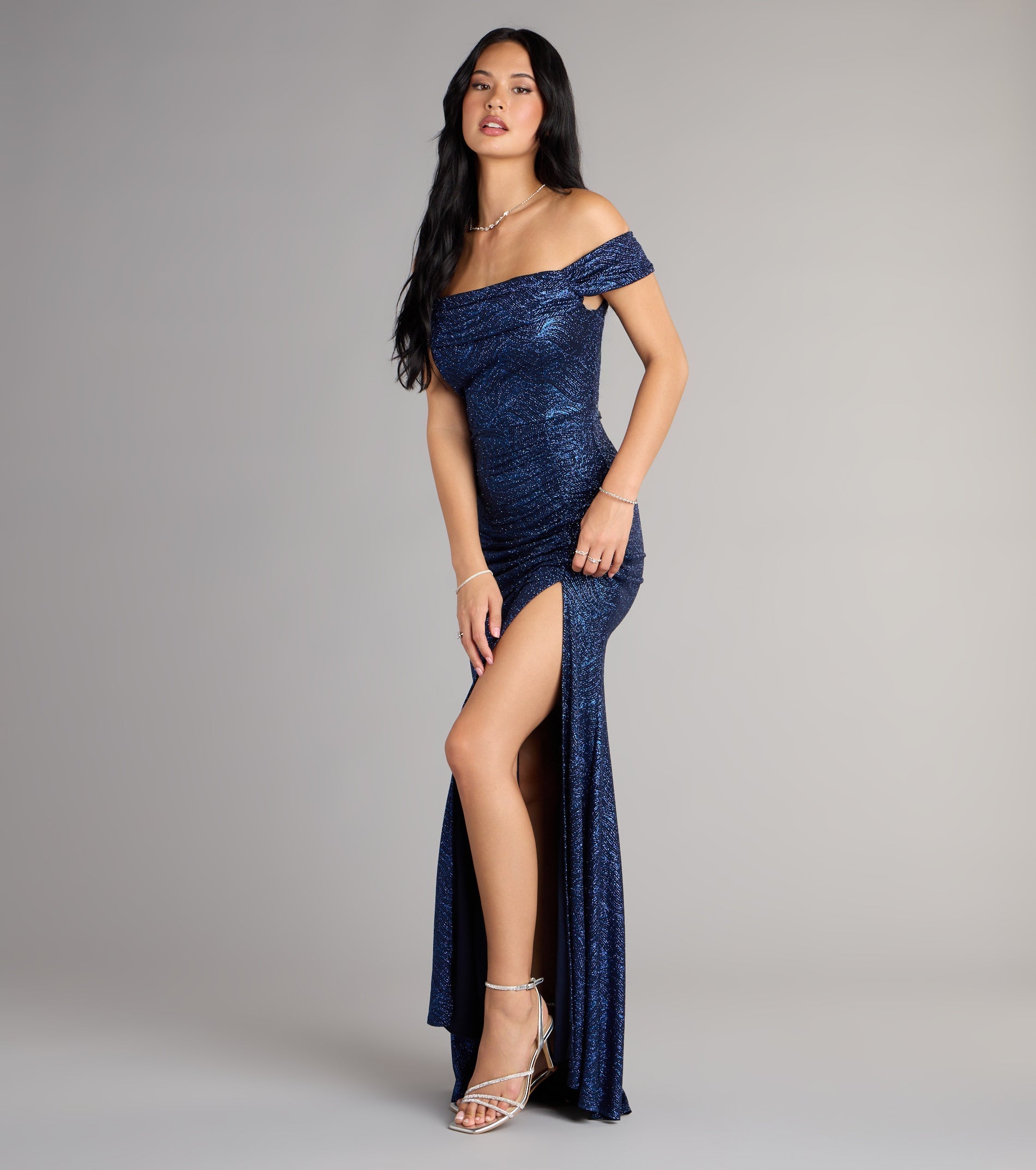 Alina Glitter Off-The-Shoulder Mermaid Formal Dress