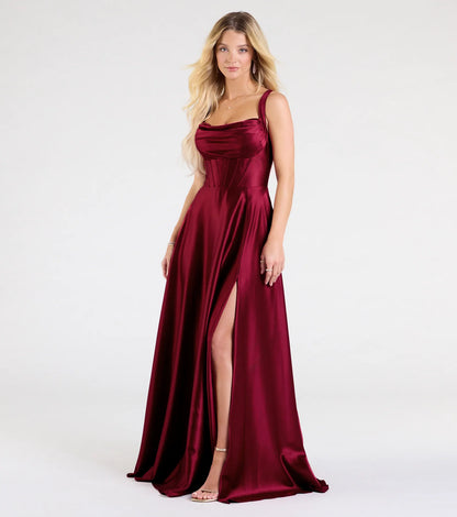 Daphne Corset Slit A-Line Satin Formal Dress