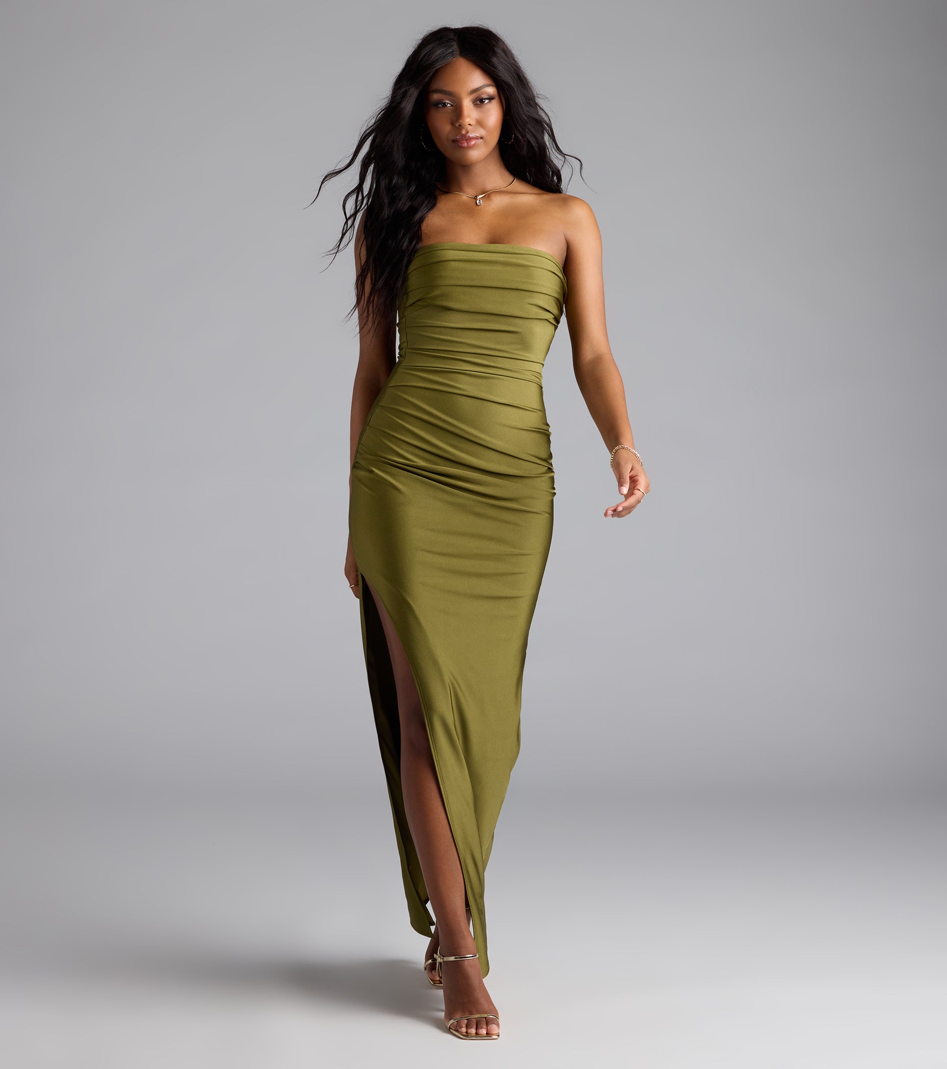 Anisley Strapless High Slit Column Formal Dress