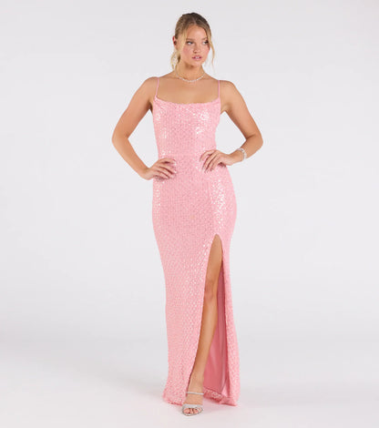 Hollie Lace-Up Mermaid Sequin Beaded Formal Dress