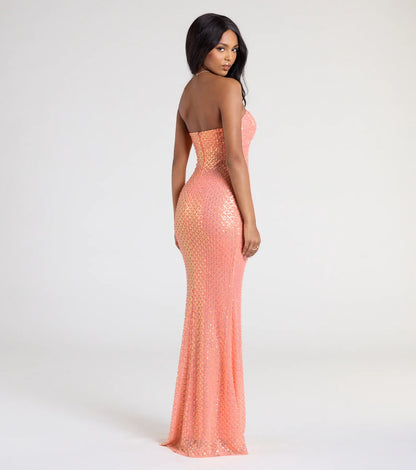 Adrianna Strapless Mermaid Sequin Bead Formal Dress