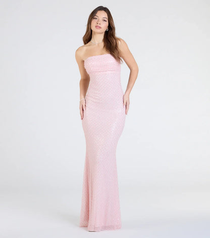 Adrianna Strapless Mermaid Sequin Bead Formal Dress