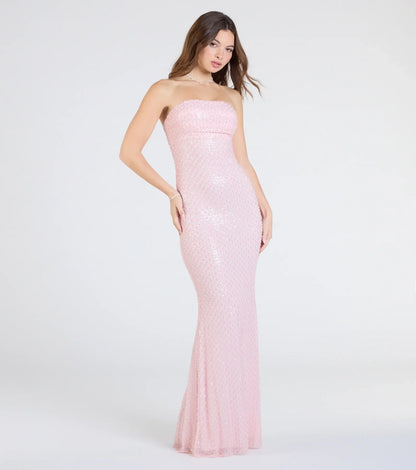 Adrianna Strapless Mermaid Sequin Bead Formal Dress