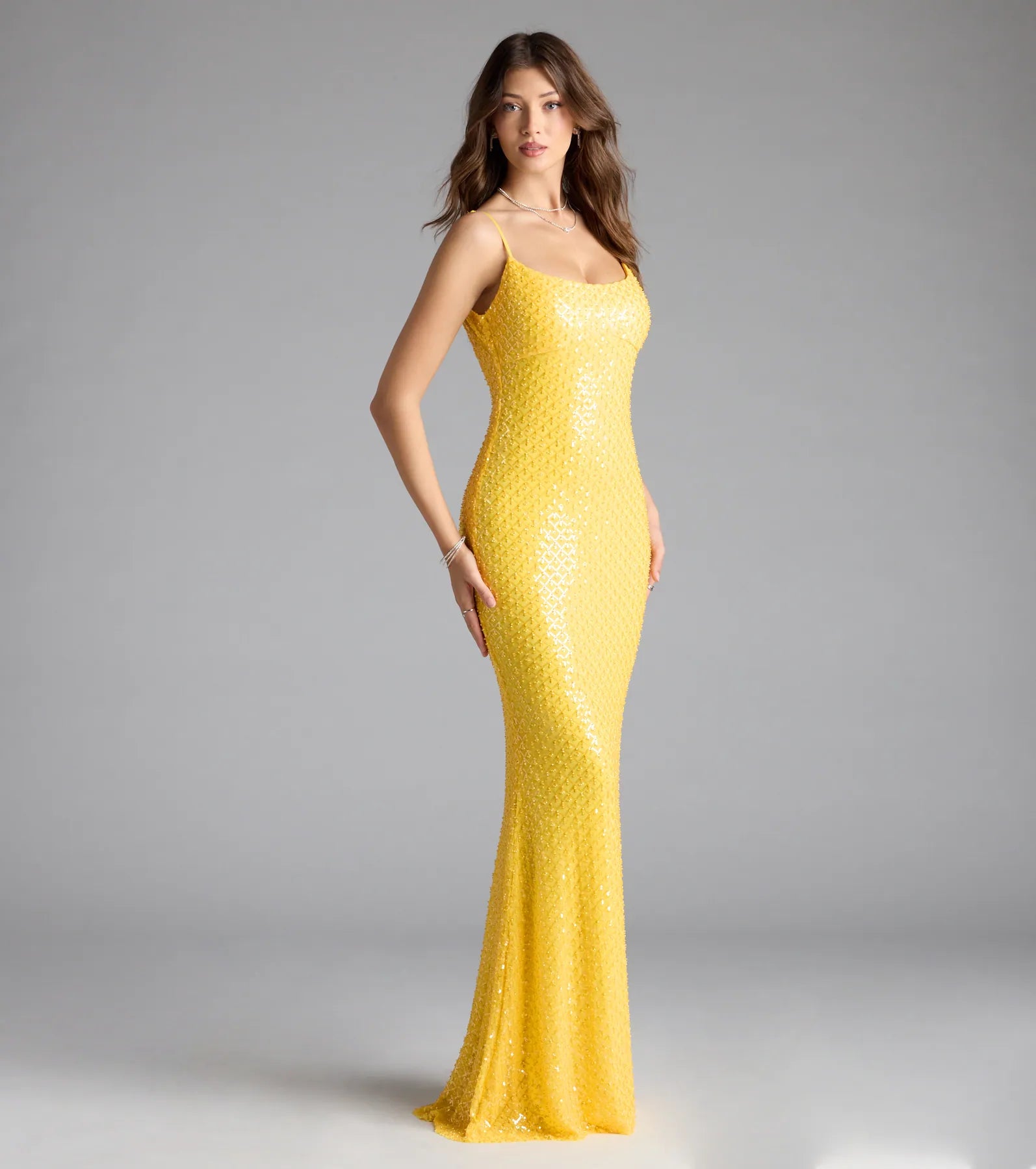 Amal Open Back Mermaid Bead Sequin Formal Dress