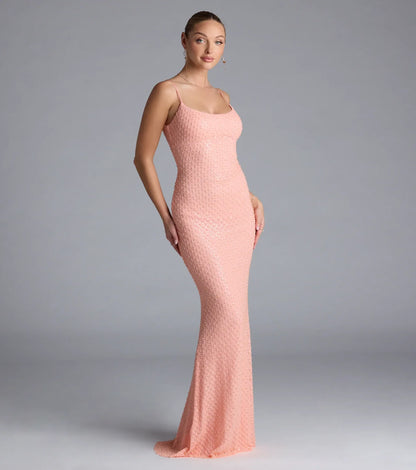 Amal Open Back Mermaid Bead Sequin Formal Dress