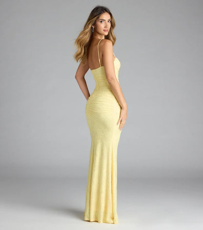 Alba Cowl Neck Mermaid Floral Formal Dress