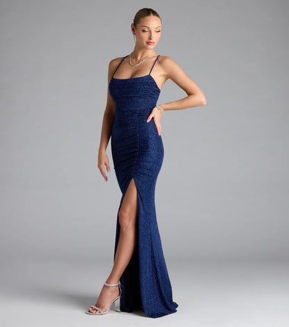 Diane Lace-Up Slit Mermaid Glitter Formal Dress
