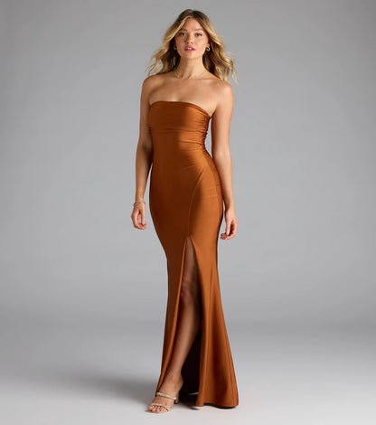 Cheryl Strapless Slit Mermaid Formal Dress