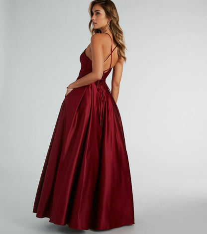 Kayla Satin Cowl A-Line Ball Gown