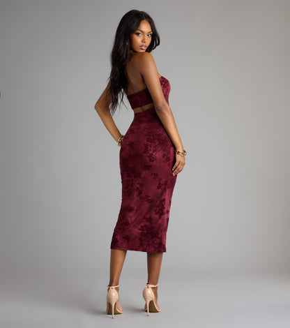 Crushing On Velvet Flocked Floral Midi Dress
