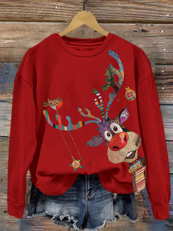 Christmas Funny Reindeer Printed Fleece-lined Unisex Sweatshirt