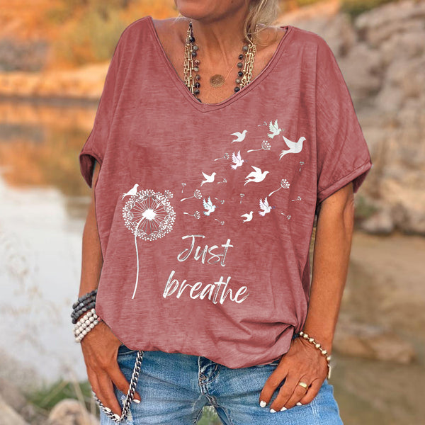 Just Breathe Printed Women's V-neck T-shirt