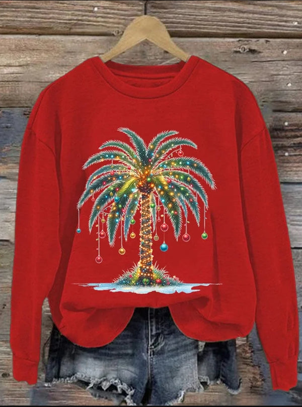 Christmas Palm Tree Printed Fleece-lined Unisex Sweatshirt